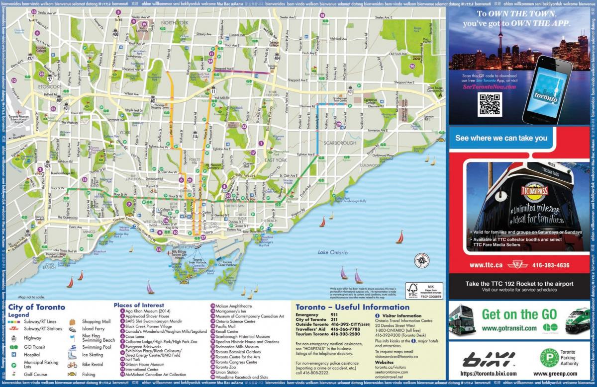 touristische Landkarte von Toronto